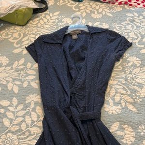 Navy eyelet wrap dress